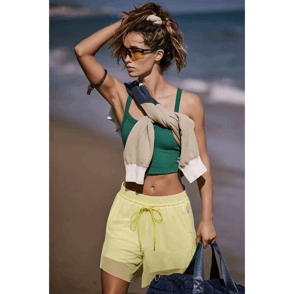 Free People Movement Double Vision Yellow Mesh Athletic Long Shorts Small NWOT - Picture 8 of 8